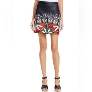 Like new Tory Burch dark blue leather embroidered skirt, sz 8
